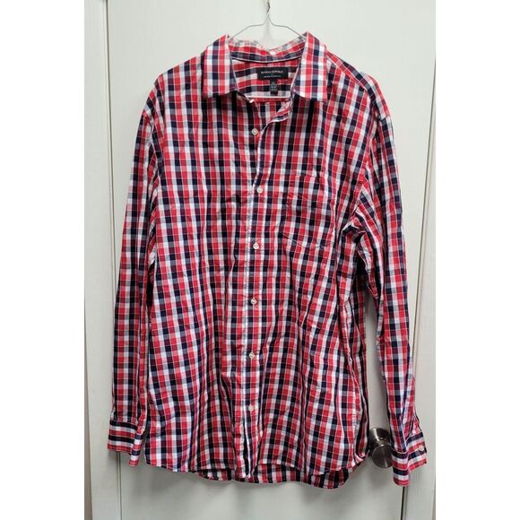 Banana Republic Other - Banana Republic Button Front Shirt Top Men's XL Extra Large Black Red Plaid‎